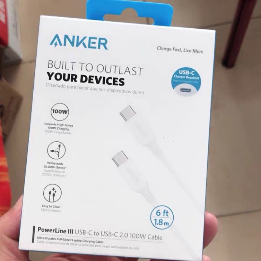 Cáp ANKER  PowerLine III Thế hệ 3 Usb-C to Usb-C 2.0 100W ( 20V-5A) Sạc cho Laptop Macbook - Mã A8856 - Cáp thế hệ 3 mới