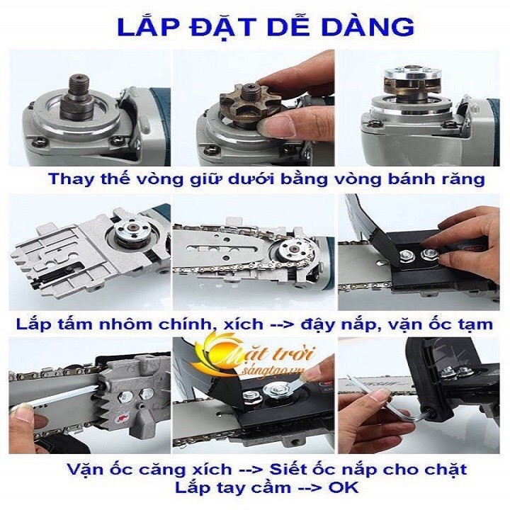 [ FREE SHIP ] Bộ lam xích lưỡi cưa gắn máy mài chain saw trục 10 mm thêm 1 xích sơcua