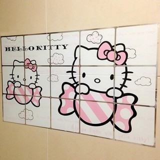 Nhãn dán tường nhà bếp Hello Kitty Nhãn dán gạch chống dầu Giấy nhôm Nhãn dán Adhensive
