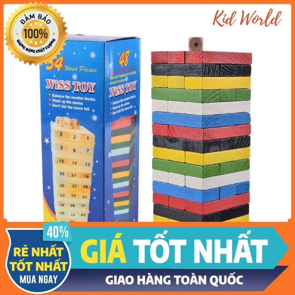 Đồ Chơi Rút Gỗ Màu 54 Thanh Size To - Domino Màu Cho Bé