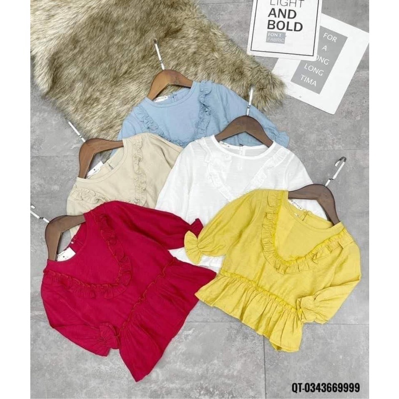 Áo kiểu cho bé gái, Áo kiểu chất đũi mát cực xinh cho bé gái 8-16kg