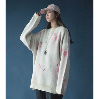 Áo len heo hồng vintage oversized