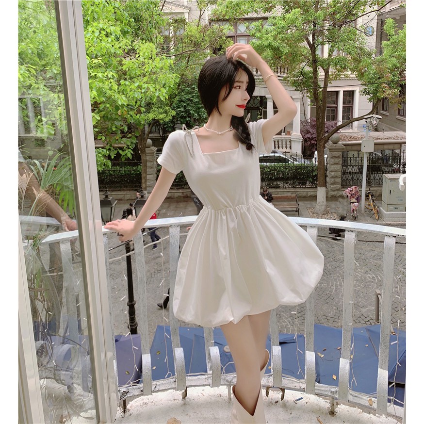 (R648) đầm ulzzang nơ babydoll ba lê tiểu thư sang chảnh năng động size S đến XL