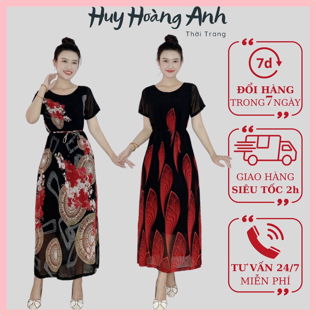 Đầm Trung Niên Sang Trọng Cao Cấp Đẹp Huy Hoàng Anh,Váy Nữ Cho Mẹ Lụa Dự Tiệc Công Sở Trên 30,40 Tuổi Qua Gối Xòe MX60