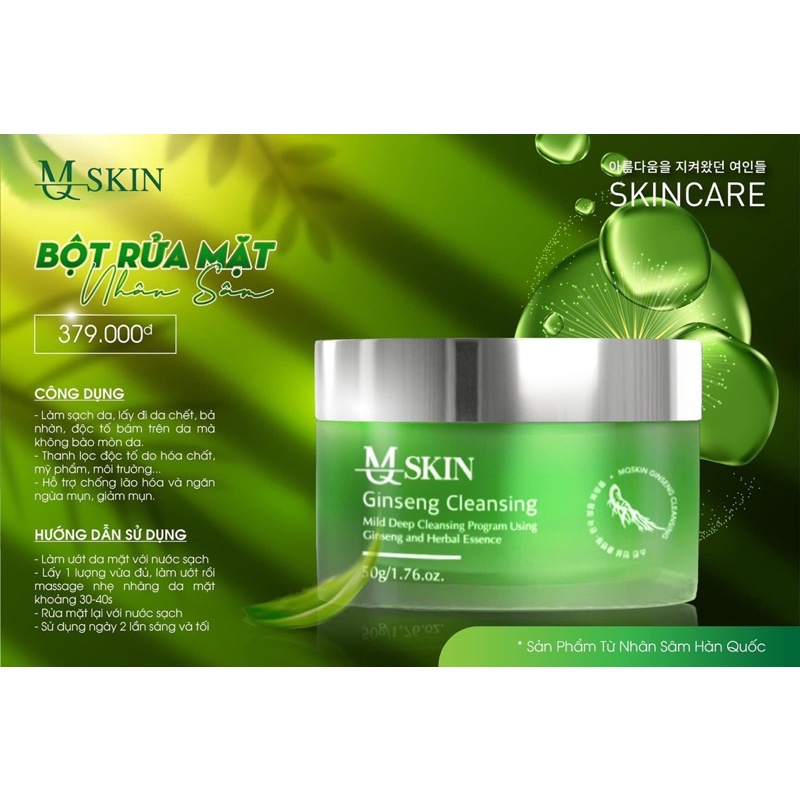Mỹ phẩm mqskin sữa rửa mặt dạng b-ộ-t nhân sâm
