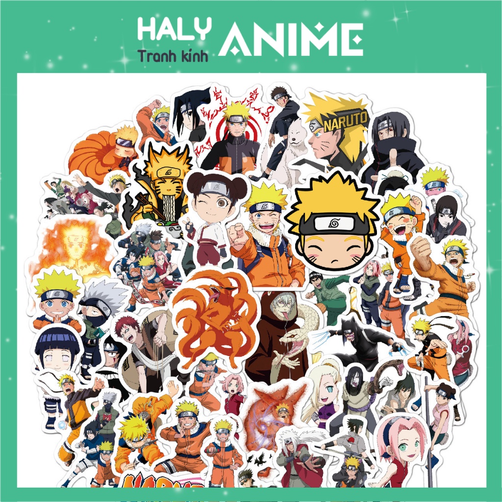 Hình dán sticker anime NARUTO, Set 50 stiker cute, dễ thương dán mũ bảo hiểm, vali, laptop, chống nước, chống bay màu.