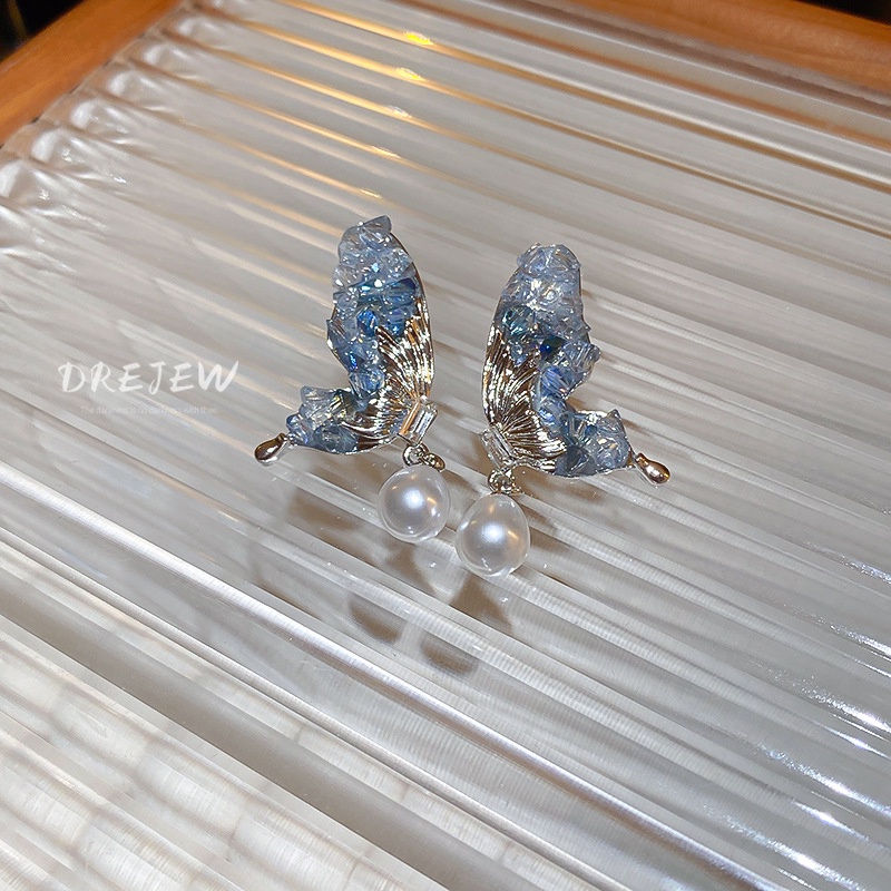 DREJEW Bông Tai Mạ Bạc Hình Giọt Nước Đính Ngọc Trai Thời Trang Cao Cấp Phong Cách Hàn Quốc Cho Nữ 1