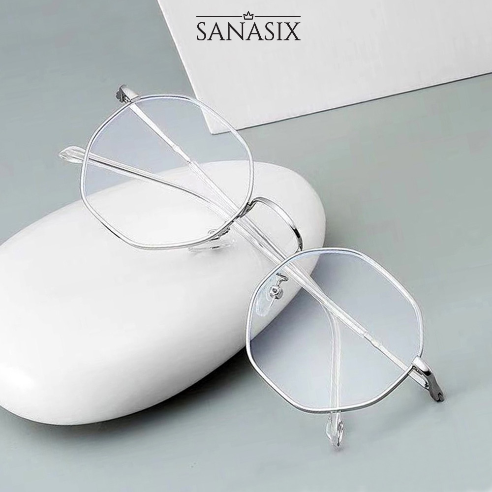 Gọng kính nam nữ mắt cận lục giác màu đen, vàng, bạc 3039. Tròng kính 0 độ chống ánh sáng xanh từ điện thoại, máy tính