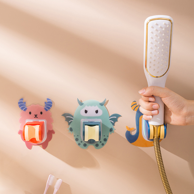 t Cute cartoon shower clip bathroom seamless hook strong applique shower bracket free punching nozzle frame adjustable frame tv