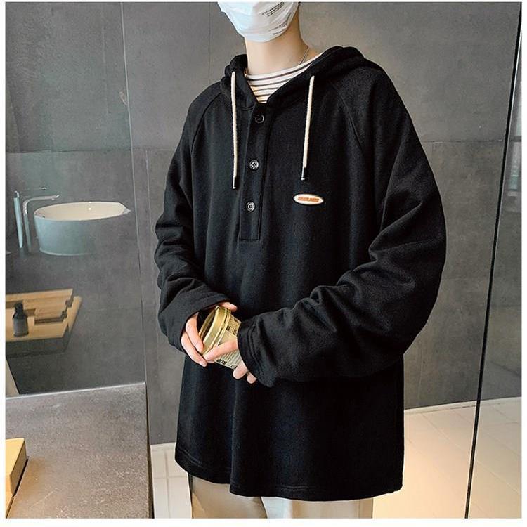 Áo hoodie tay dài dáng rộng màu trơn phong cách Hàn Quốc thời trang cho học sinh nam