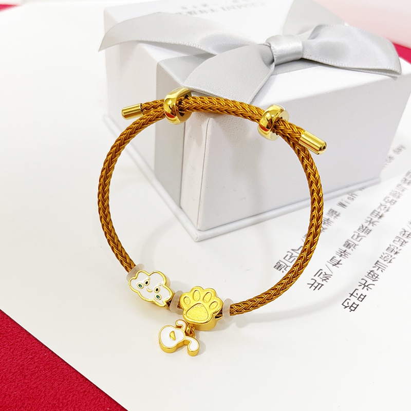 Vòng Tay Dây Da Bện Phối Hạt Đồng Mạ Vàng Thời Trang Cho Nữ