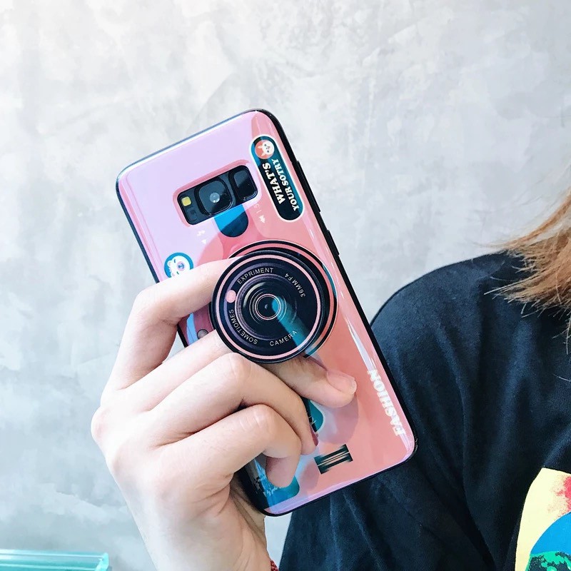 Ốp lưng hình camera cho Samsung Galaxy A71 A51 A11 S20 Plus Ultra J4 J6 Plus J4+ J6+ A7 A8 A6 S9 S10 Plus 2018 Note 10 Plus kèm giá đỡ + Lanyard