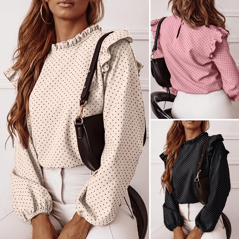 Áo kiểu Zanzea tay dài họa tiết chấm bi phong cách thanh lịch thời trang cho nữ