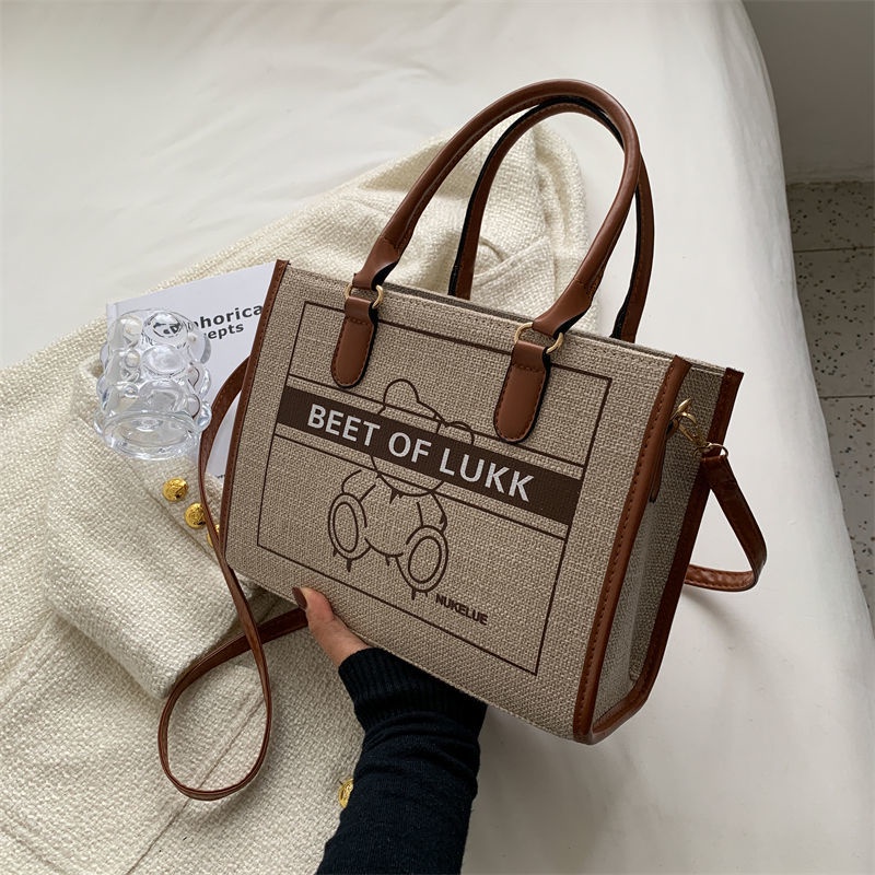 Túi vải tote dễ thương túi hộp vuông chịu vintage túi đeo chéo vải canvas đi học đi làm a4