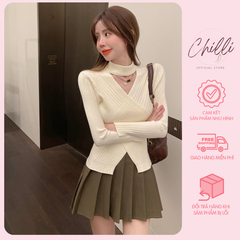 Áo len nữ choker vạt chéo P459