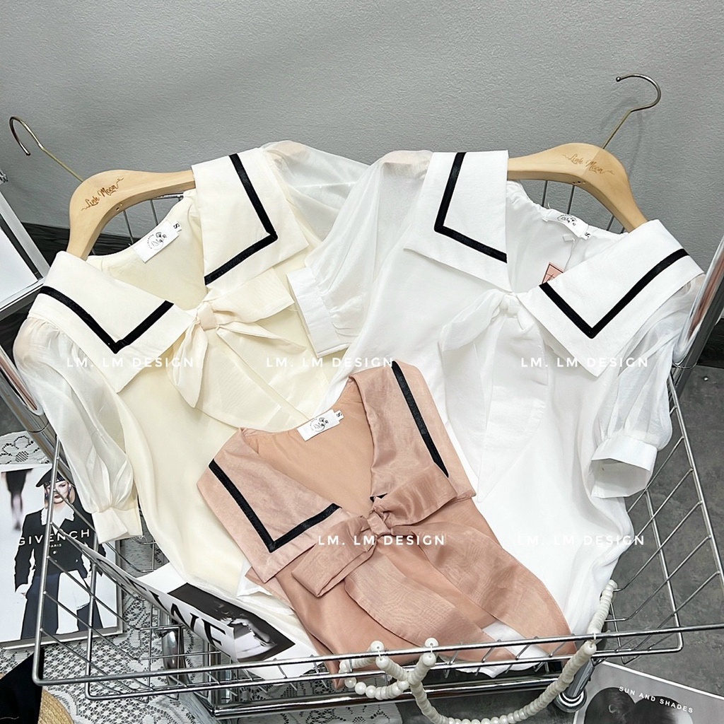 Áo sơ mi nữ cộc tay viền cổ tiểu thư