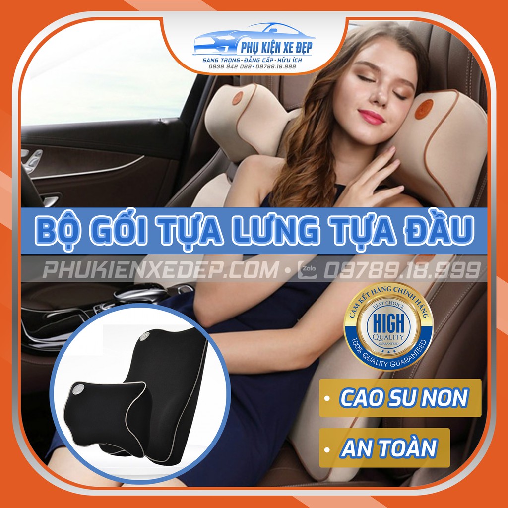 Bộ gối tựa đầu ô tô và tựa lưng ⚡FREESHIP⚡ ghế ô tô cao su non - Hàng cao cấp