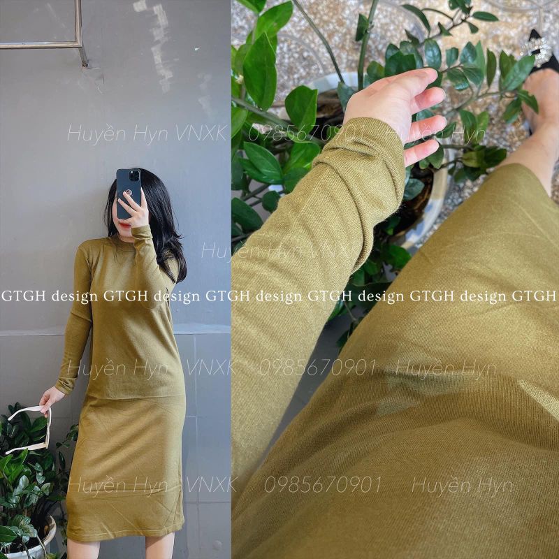 Váy len lông thỏ dài tay hàng QCL1