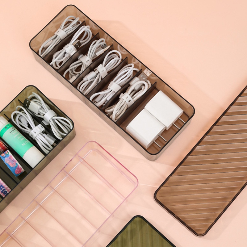 Hộp Đựng Dây Cáp Sạc / Tai Nghe Để Bàn Bằng Nhựa Trong Suốt Đa Năng