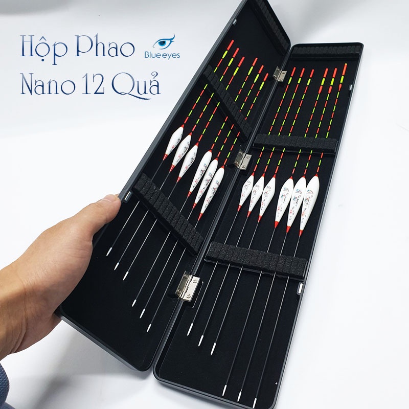 Hộp phao câu đài Nano 12 quả Blue eyes đầy đủ thông số, nhạy cá tín hiệu chuẩn PK16