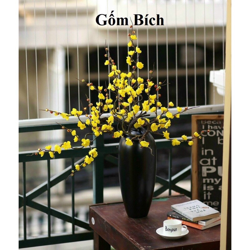 Bình Hoa Cổ Nhỏ Dáng Bình Bom Đen Men Mát Gốm Sứ Bát Tràng - Lọ Hoa Decor, hàng đẹp và có sẵn kho