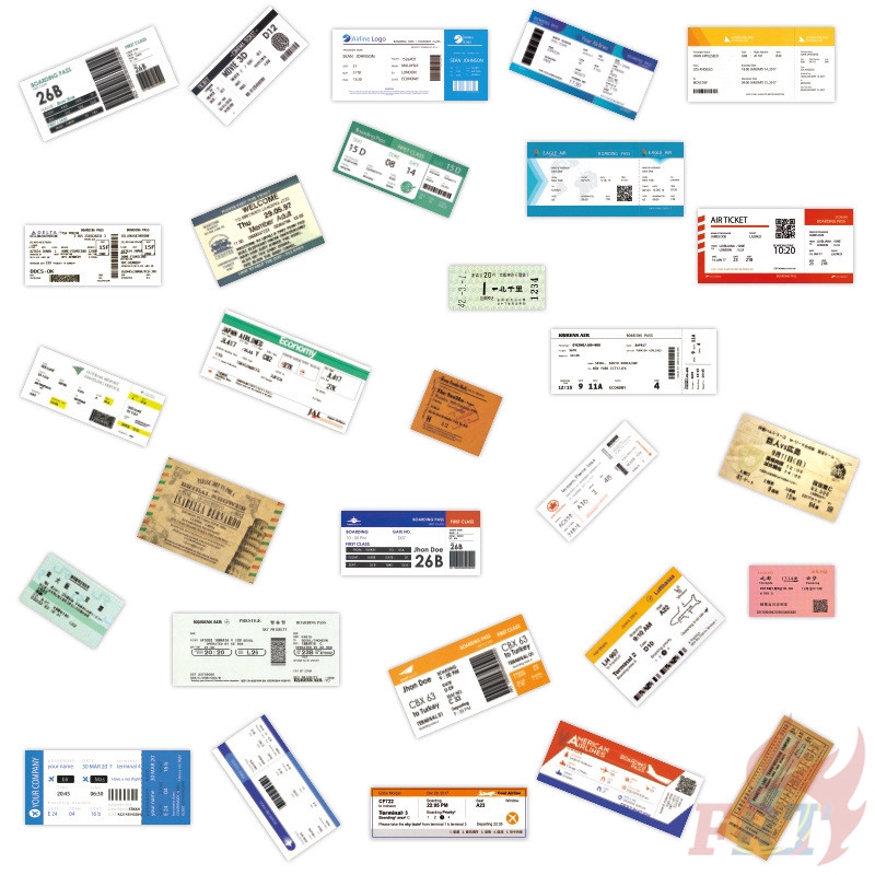 ❉ Airlines Flight Series 02 - Airline Company Tickets Air Boarding Pass Tickets Stickers ❉ 55Pcs/Set Waterproof DIY Mixed Doodle Decals Stickers