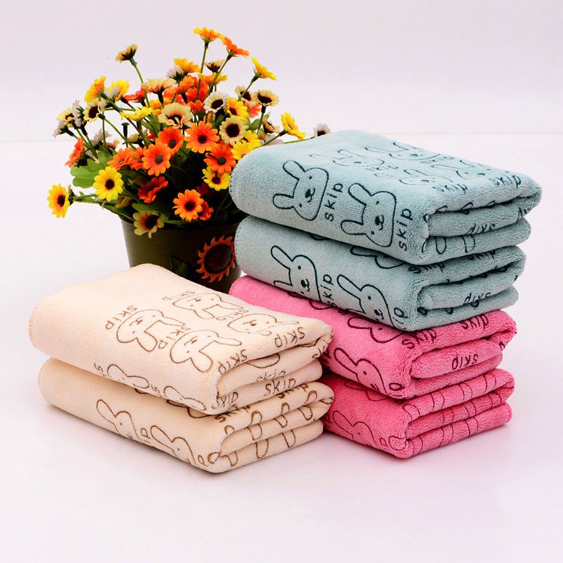 Khăn vải bằng microfiber độ thấm hút cao in hình mặt thỏ dễ thương cho người lớn & em bé