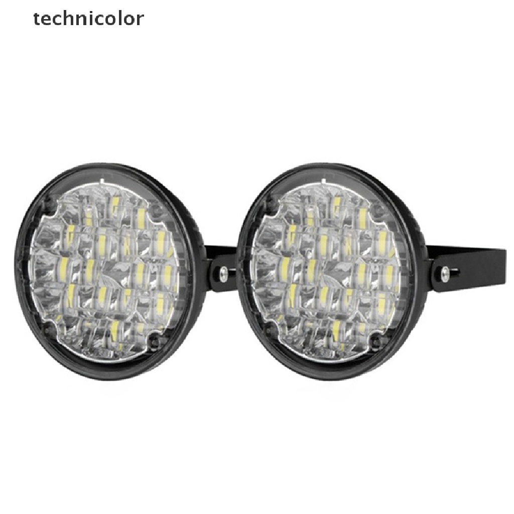 Bộ 2 Đèn Led Tròn 12v 18 Bóng Ánh Sáng Trắng Cho Xe Hơi