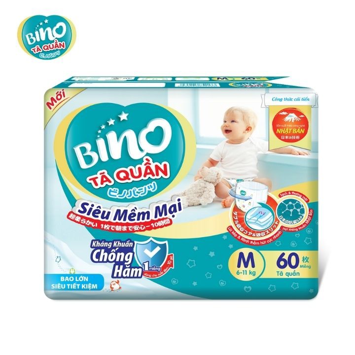 [Mã BMBAU50 giảm 7% đơn 99K] Tã quần Bino M60 (6-11kg) - Công nghệ Nhật Bản kháng khuẩn