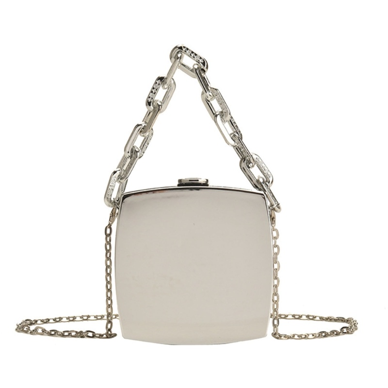 Túi Đeo Chéo Mini Bằng PVC Phối Dây Xích Thời Trang Dự Tiệc Sang Trọng