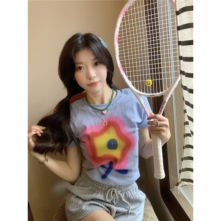 Áo Thun Ngắn Tay In Họa Tiết Hoa Thời Trang Mùa Hè Cho Nữ