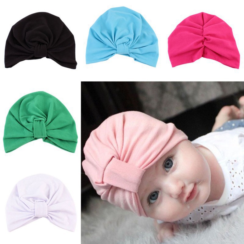 Mũ trùm đầu kiểu turban màu trơn mới lạ cho bé