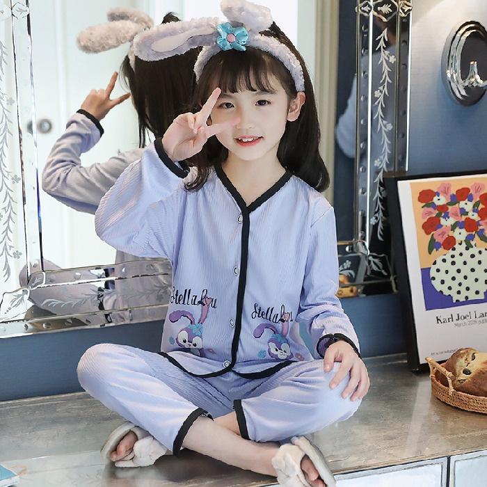 Bộ Đồ Ngủ Tay Dài Chất Cotton Thời Trang Xinh Xắn Cho Bé Gái