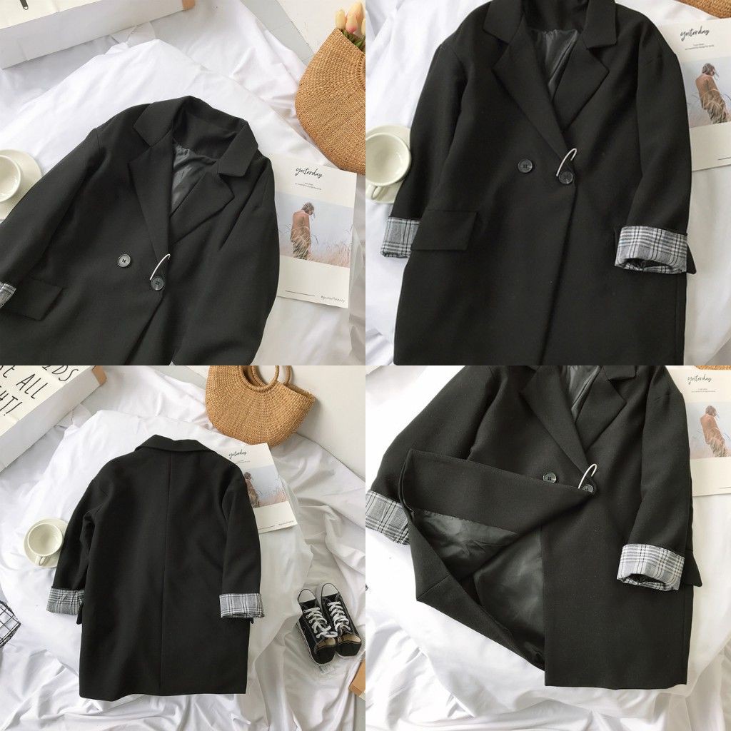[ord] Áo Blazer trơn tay xắn gấu caro (C42) | BigBuy360 - bigbuy360.vn