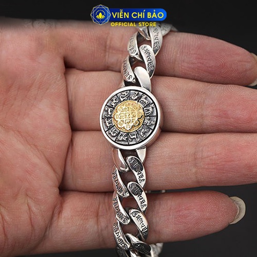 Lắc tay bạc nam khắc Lục Tự Chân Ngôn 12 con giáp mặt xoay chất liệu bạc Thái 925 thương hiệu Viễn Chí Bảo L100425