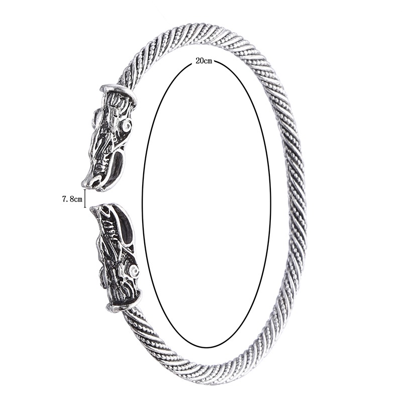 Vòng Tay Hở Hình Đầu Sói Viking Phong Cách Punk Cổ Điển Sáng Tạo Dành Cho Nam