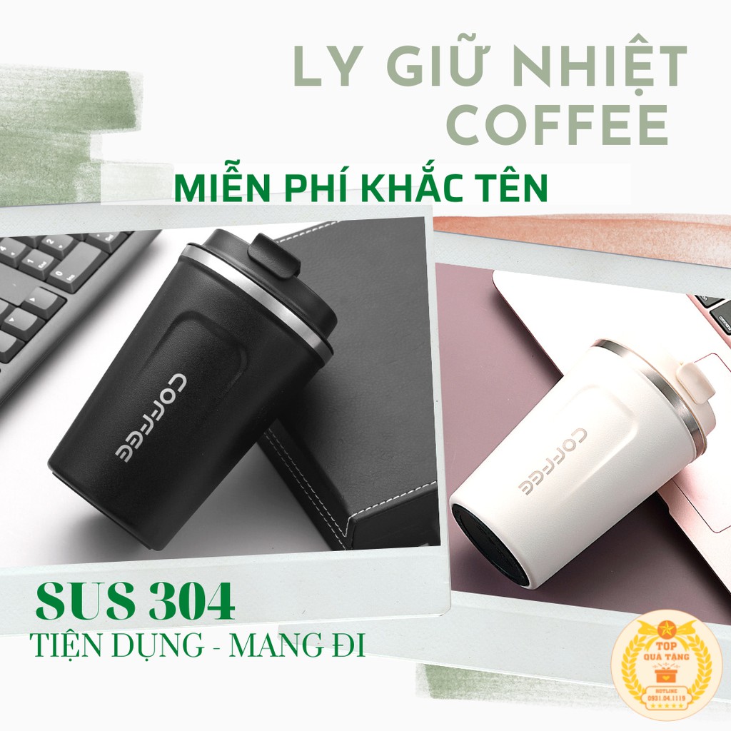 Cốc giữ nhiệt VACUUM CUP cao cấp 380ml | FREE KHẮC TÊN | Ly giữ nhiệt Holic Coffee inox 304 phong cách hiện đại Châu Âu