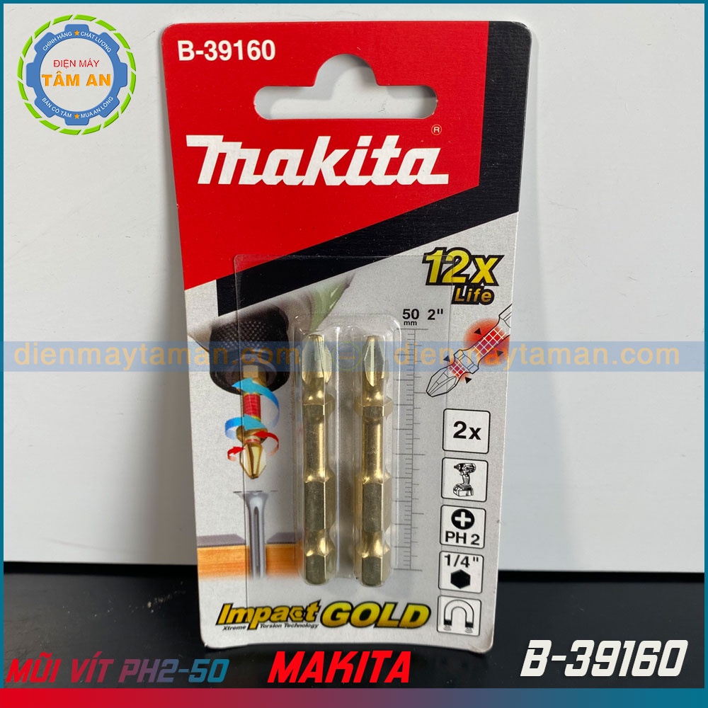 Bộ 02 mũi vít Torison Impact gold makita PH2x50mm B-39160