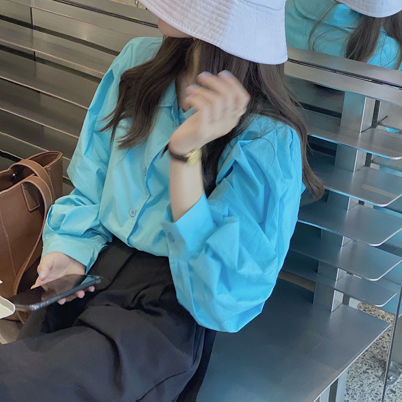 Áo sơ mi nữ trơn tay bồng form rộng cá tính phong cách Hàn Quốc ulzzang