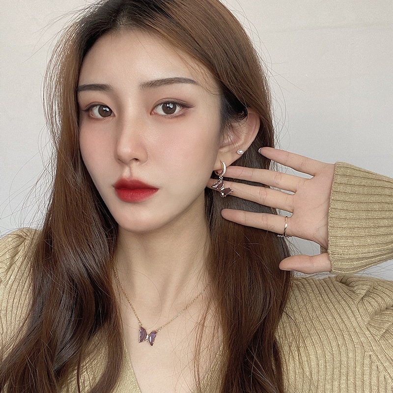 Dây chuyền / khuyên tai / nhẫn hình bướm sang trọng kiểu dáng thời trang cho nữ