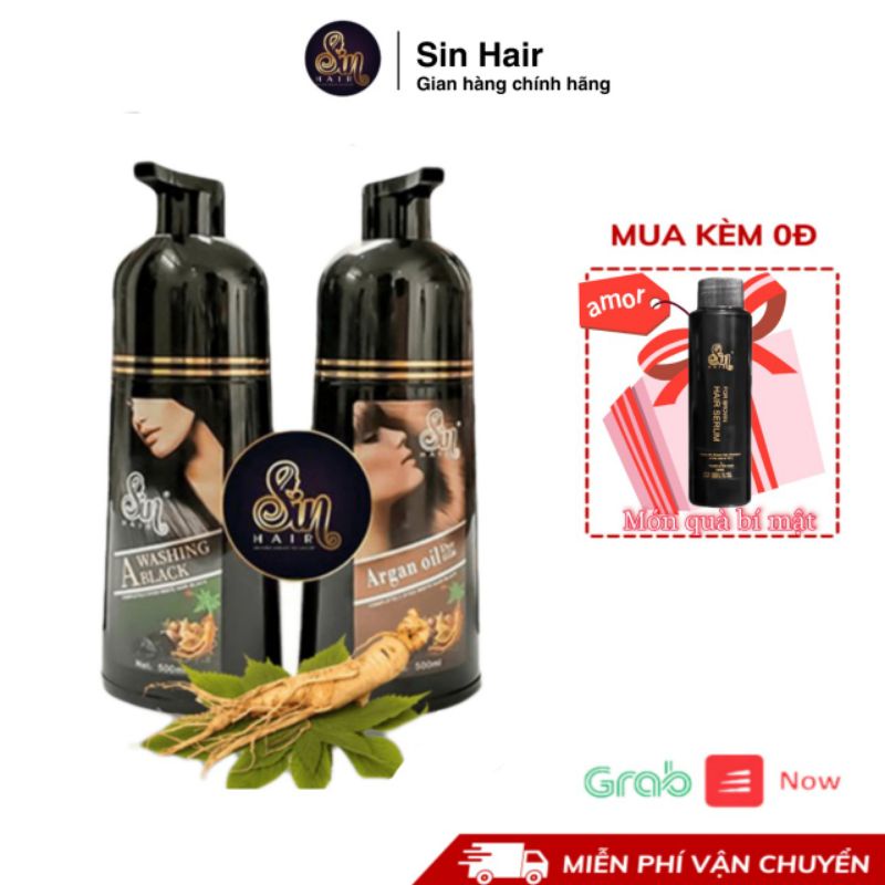 Dầu gội đầu phủ bạc sin hair Nhật Bản 500ml, phủ bạc màu đen nâu đều màu tự nhiên tinh chất nhân sâm không có hại cho da