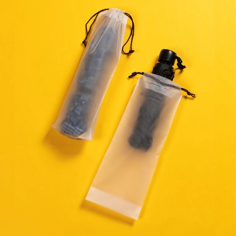 1 Túi Đựng Dù Bằng Nhựa Mặt Nhám Trong Suốt Nhỏ Gọn Có Dây Rút Tiện Dụng