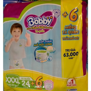 Bỉm quần bobby xxxl 24 miếng, bỉm quần bobby đại cho bé từ 16kg