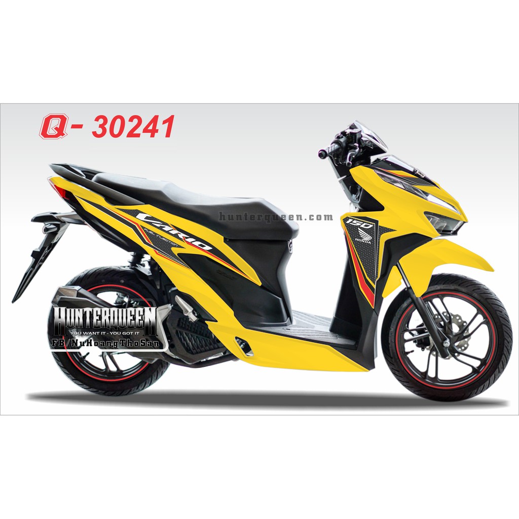 Tem rời Vario 2018. Xe vàng, tem đen, chỉ đỏ. Thay đổi màu sắc và chi tiết theo yêu cầu. Sắc nét, bền màu