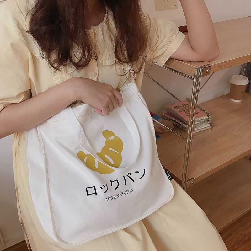 Túi tote túi vải canvas phong cách Hàn quốc, có khóa miệng ngăn phụ bên trong tiện dụng-Haka store
