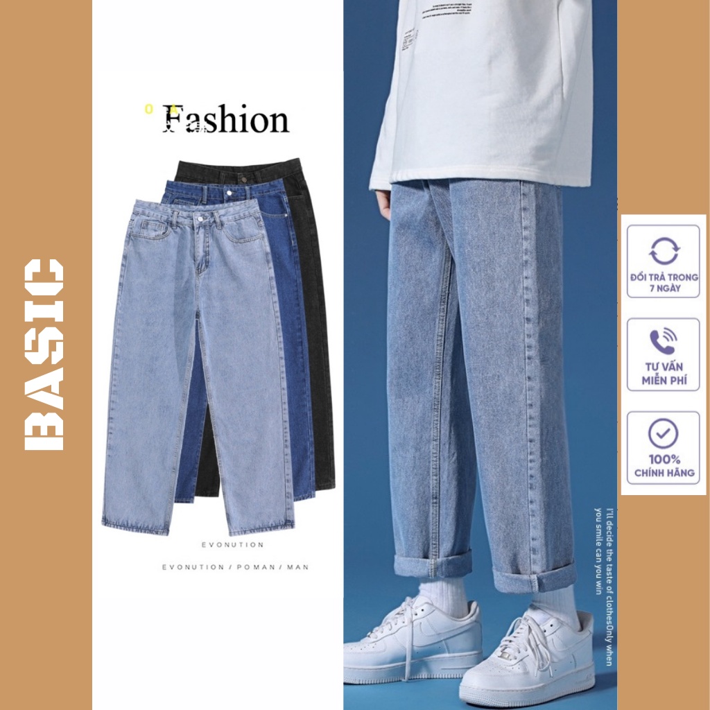 Quần jean baggy ống suông rộng nam nữ BASIC unisex vải jeans bò cao cấp hottrend 2022 | BigBuy360 - bigbuy360.vn