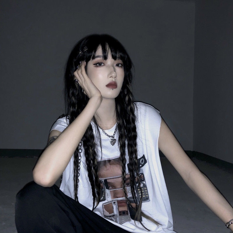 Jiashucheng Áo Thun Không Tay Dáng Rộng Phong Cách Harajuku Thời Trang Mùa Hè Hàng Mới Dành Cho Bạn Nữ