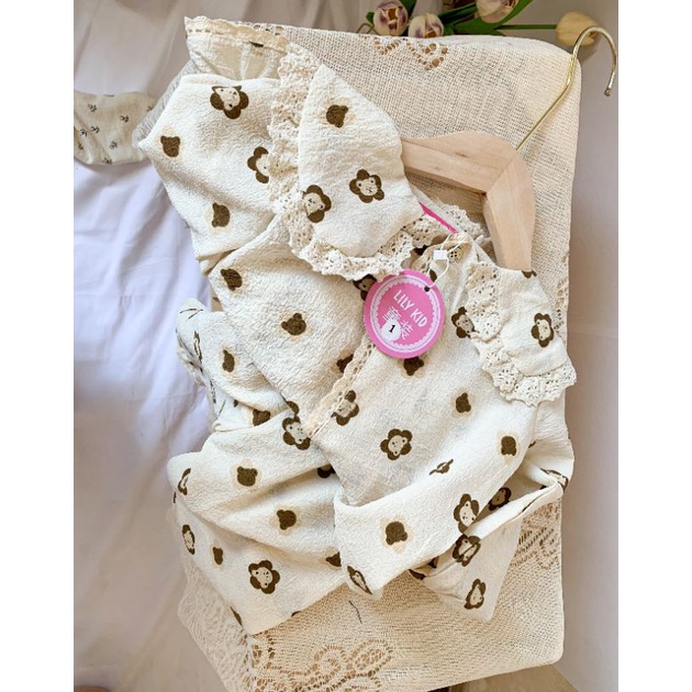 Bộ Đồ Cho Bé - Bộ Pijama Cho Bé Họa Tiết Ren Bèo Tiểu Thư Phong Cách Hàn Quốc Siêu Đáng Yêu