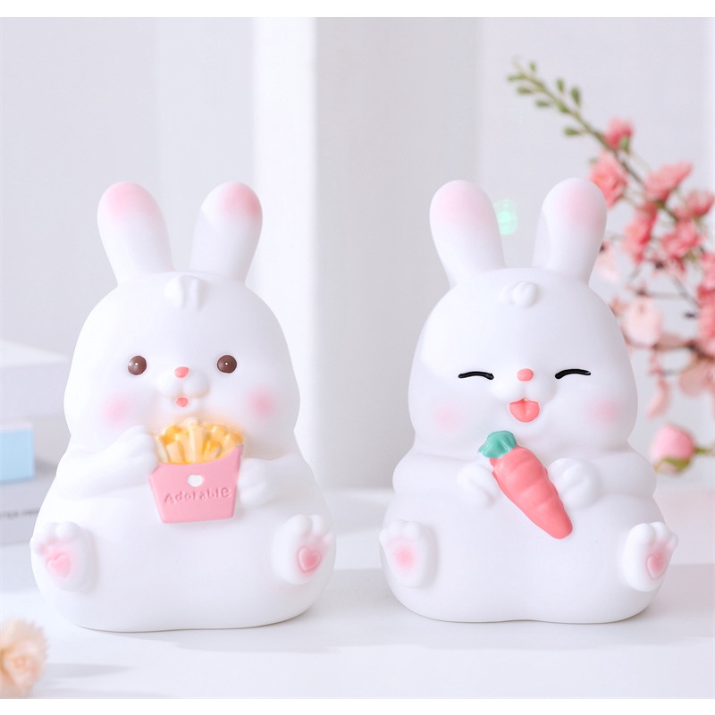 Ống Heo Tiết Kiệm Hình Thỏ Ăn Khoai Tây Chiên Màu Trắng Chống Sốc Cỡ Lớn Phong Cách Mới