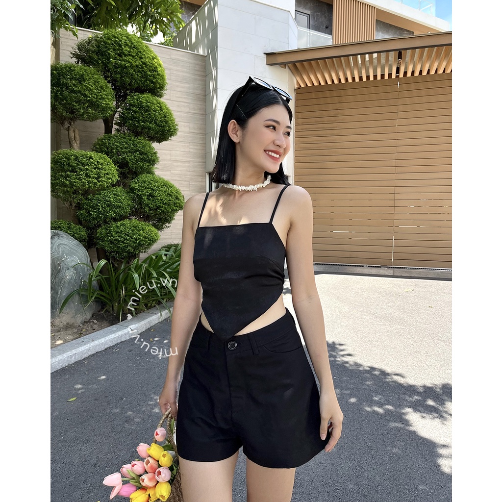 Quần short nữ MIEU kaki ống rộng lưng cao dáng xinh - HA01